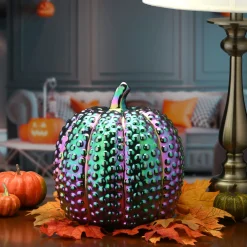 Best National Tree Company 10 in. Halloween Ceramic Iridescent Purple Pumpkin Decoration