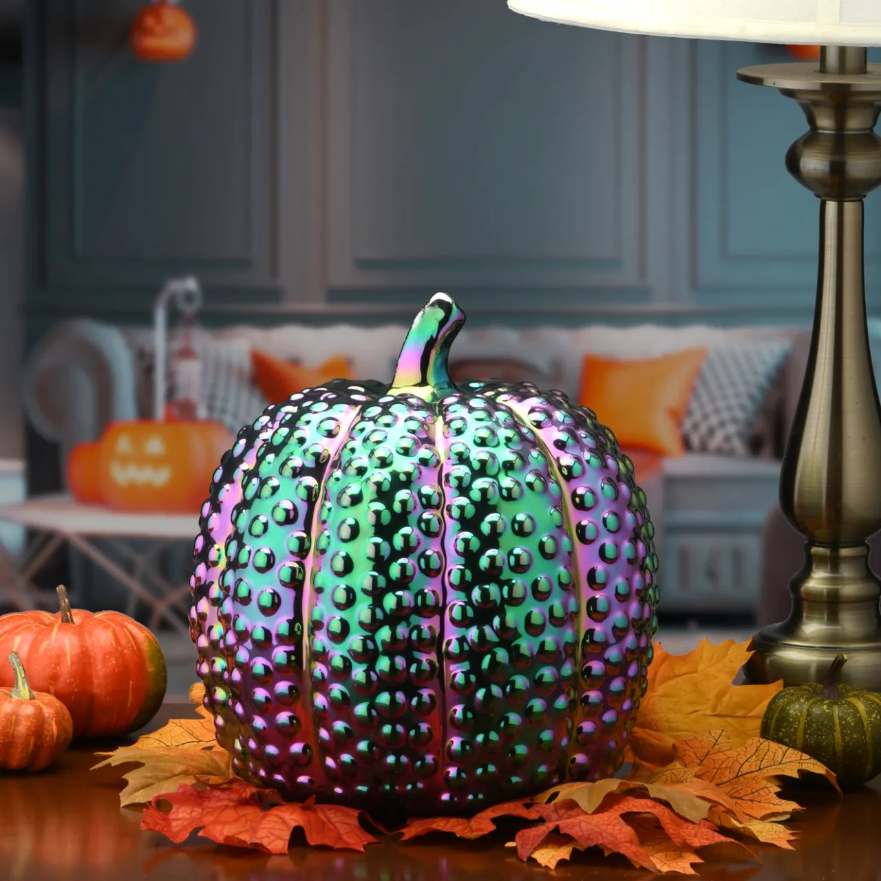 Best National Tree Company 10 in. Halloween Ceramic Iridescent Purple Pumpkin Decoration