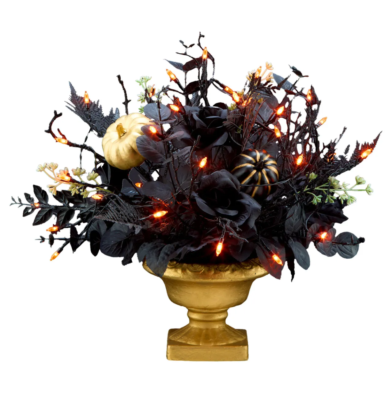 Clearance National Tree Company 16 in. Halloween Chic Eek Black and Gold Centerpiece with LED Lights