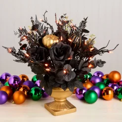 Clearance National Tree Company 16 in. Halloween Chic Eek Black and Gold Centerpiece with LED Lights