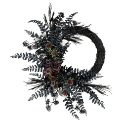 Clearance National Tree Company 18 in. Halloween Deep Purple Fern Sakura Half Wreath