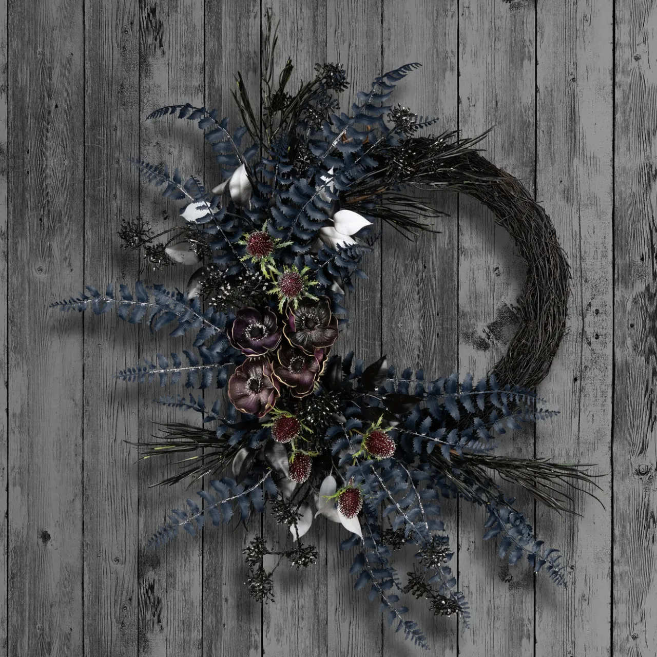 Clearance National Tree Company 18 in. Halloween Deep Purple Fern Sakura Half Wreath