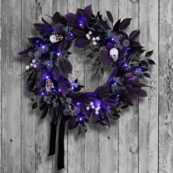 Sale National Tree Company 26 in. Halloween Floral Mini Skull Wreath with LED Lights