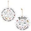 Discount National Tree Company 12 in. Halloween Hanging Double Sided Sign, White, Trick or Treat, Out of Candy