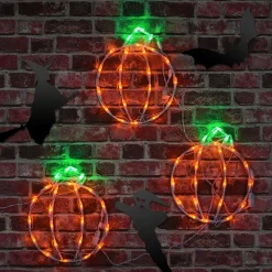 New National Tree Company 14 in. Halloween Mini Pumpkin Trio Lighted Sign Decoration with LED Lights