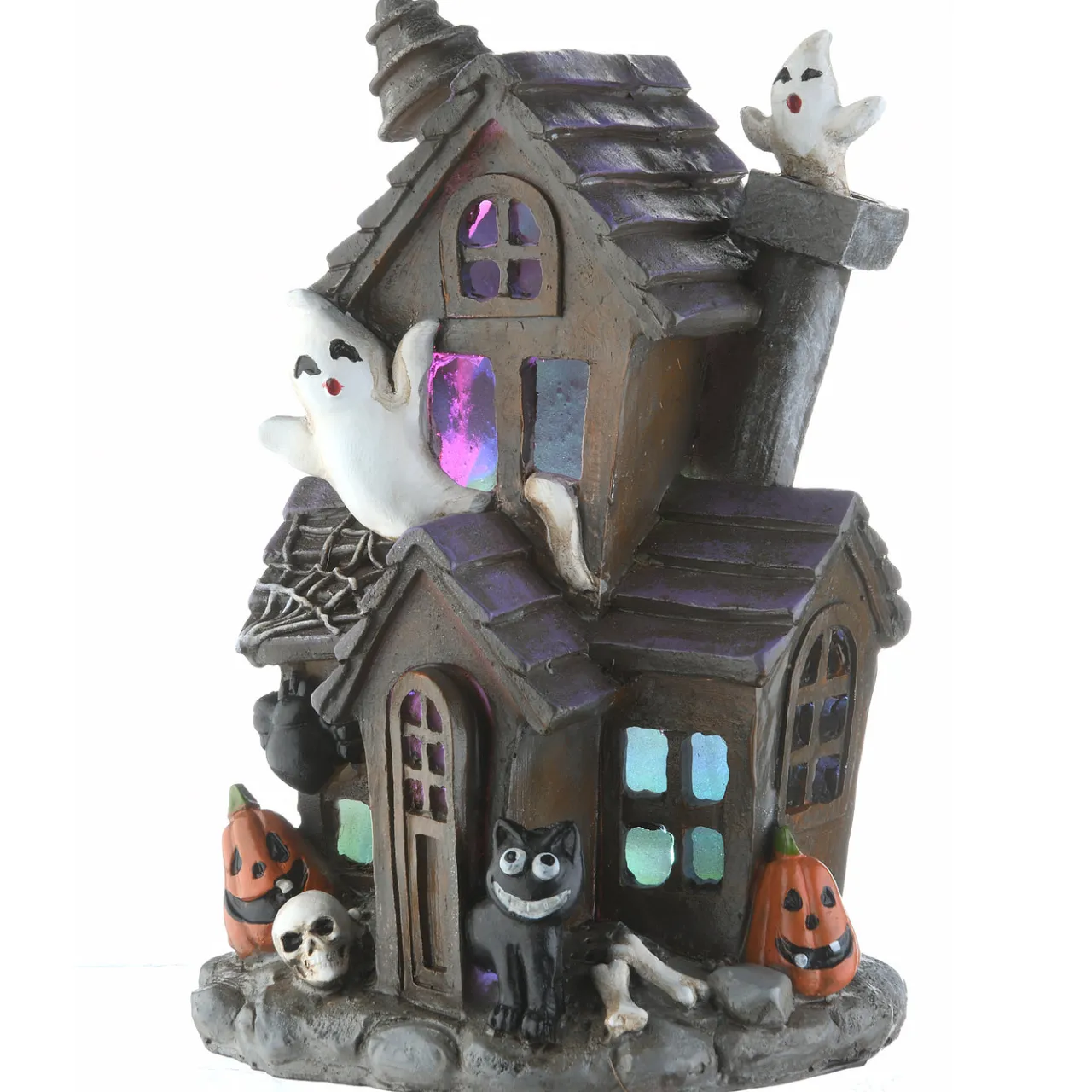 New National Tree Company 6 in. Halloween Pre-Lit Black Haunted House Decoration with LED Lights