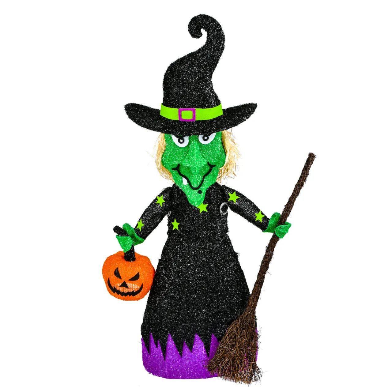New National Tree Company 39 in. Halloween Pre-Lit Green Witch Lawn Decoration with LED Lights