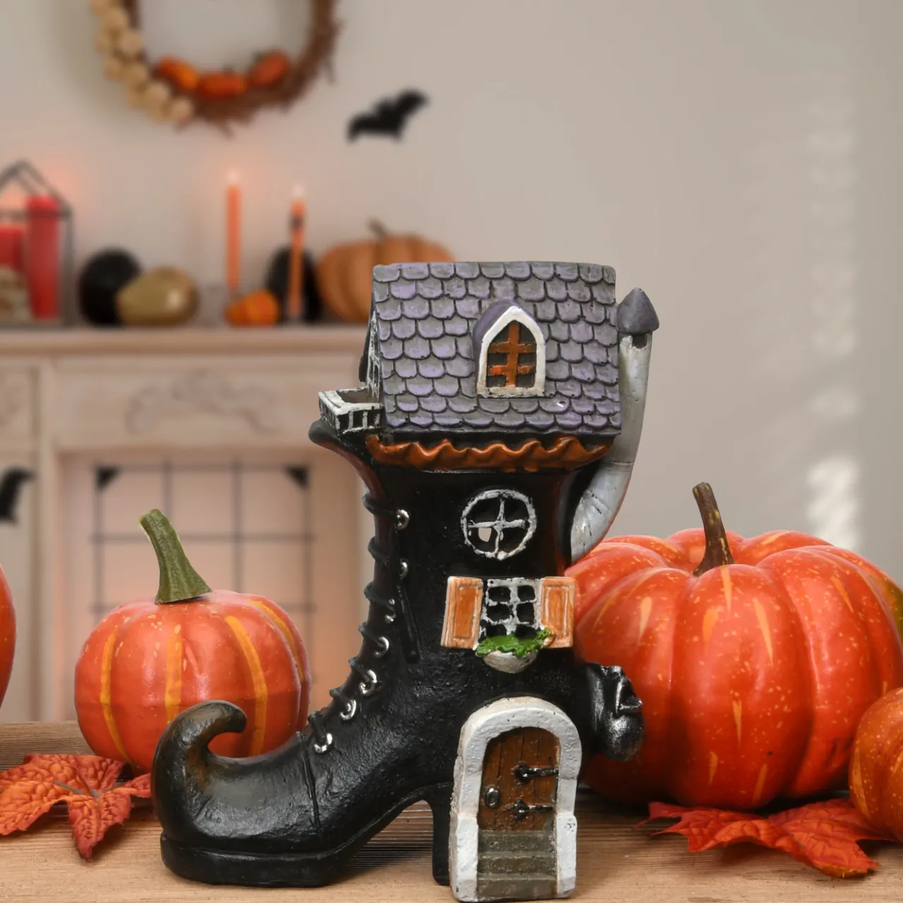 Discount National Tree Company 6 in. Halloween Pre-Lit Haunted Boot House Decoration with LED Lights