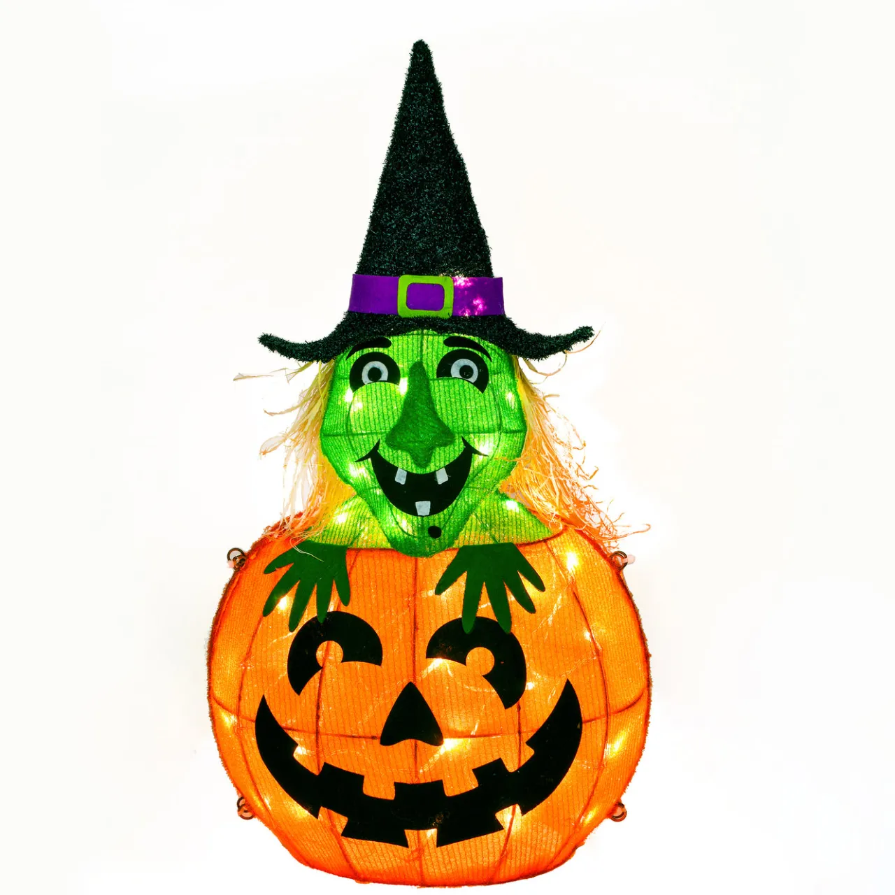 Discount National Tree Company 28 in. Halloween Pre-Lit Pumpkin and Witch Lighted Sign Decoration with LED Lights