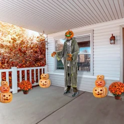 Online National Tree Company 78 in. Halloween Pre-Lit Sound Activated Animated Pumpkin Zombie with LED Lights
