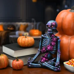 Hot National Tree Company 10 in. Halloween Purple Galaxy Meditating Skeleton with LED Lights