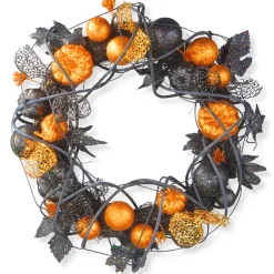 Discount National Tree Company 20 in. Halloween Spooky Wreath with Pumpkins and Ornaments