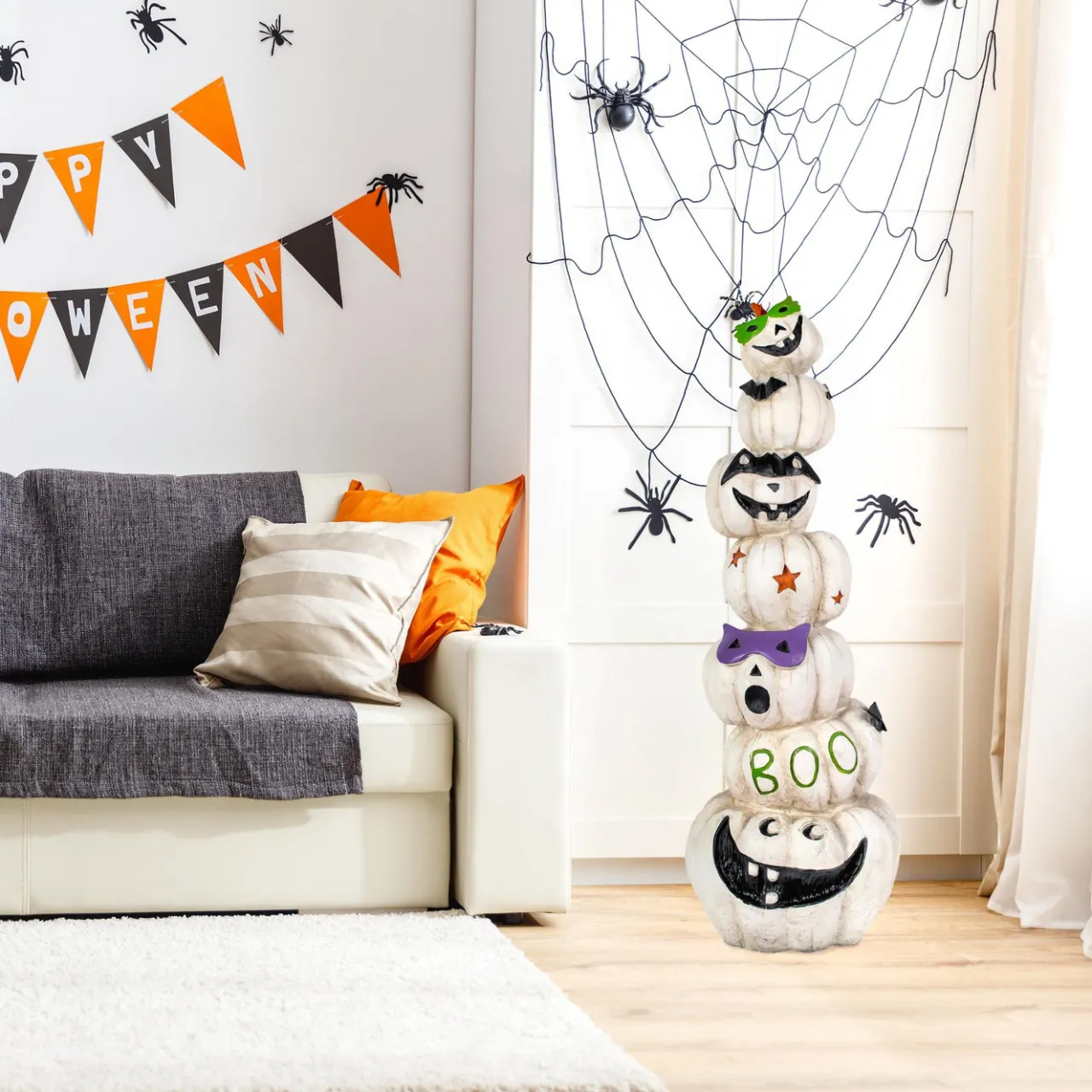 Online National Tree Company 47 in. Halloween Stacked White Jack-O-Lanterns Decoration