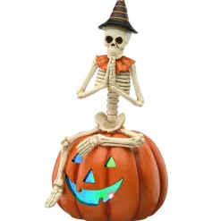 New National Tree Company 12 in. Halloween Trick or Treat Skeleton on Jack O Lantern with LED Lights