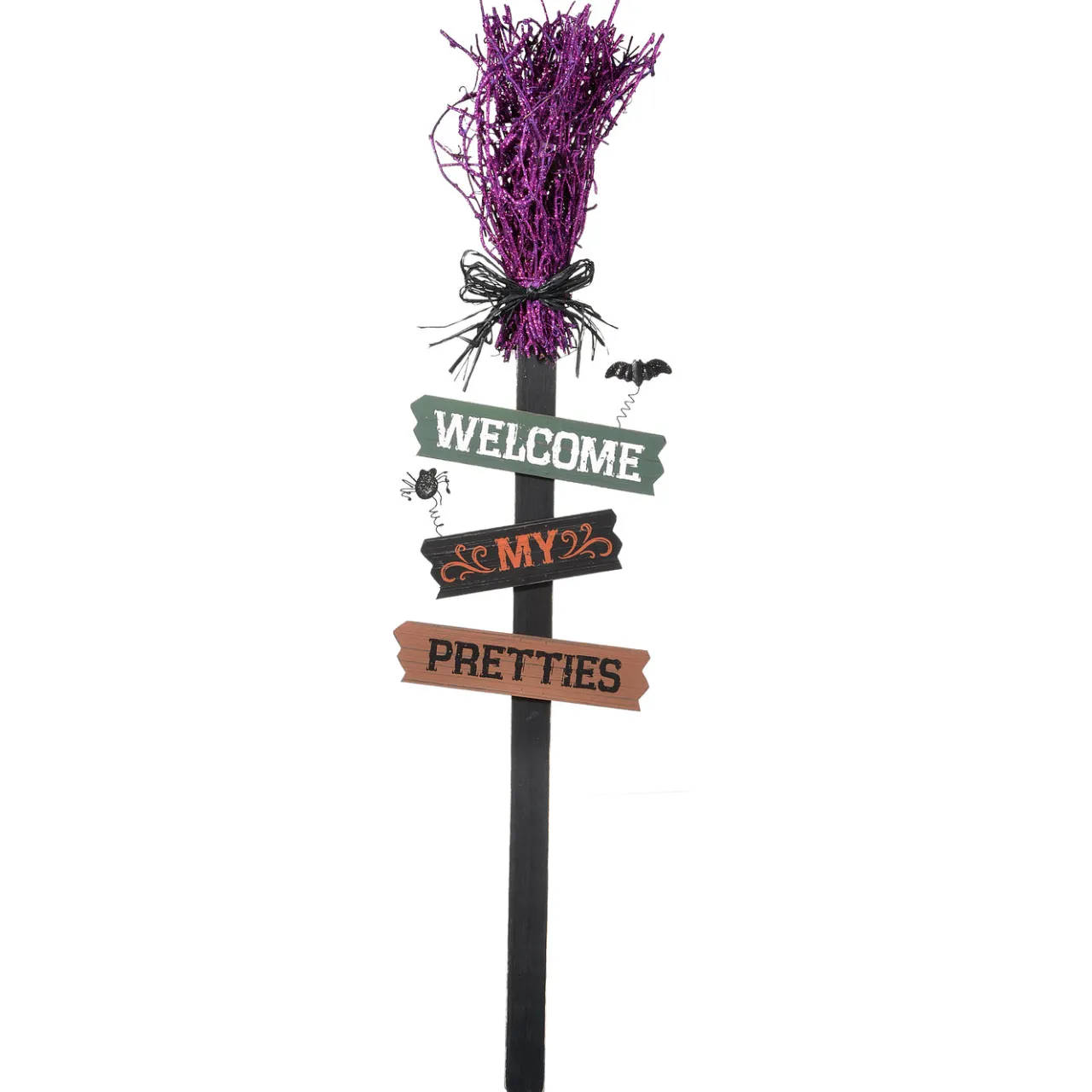 New National Tree Company 33 in. Halloween Welcome My Pretties Witchs Broom Garden Stake