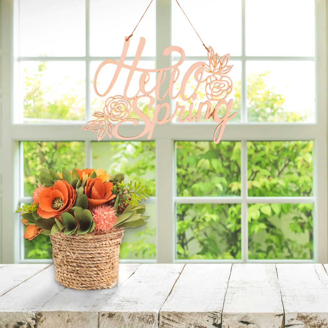 Best National Tree Company 8 in. Handcrafted Pastel Florals in Rope Basket