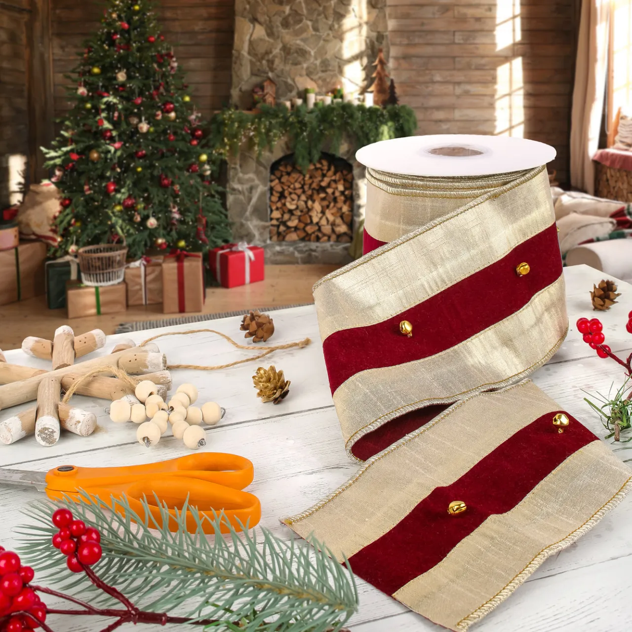 Hot National Tree Company 3 in. HGTV Home Collection Double-Fused Sleigh Bell Ribbon