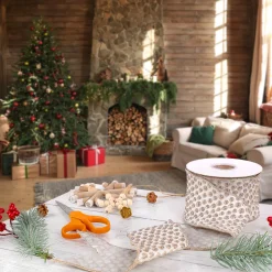 Discount National Tree Company 3 in. HGTV Home Collection Rainer Jacquard Tissue Back Ribbon, Gold