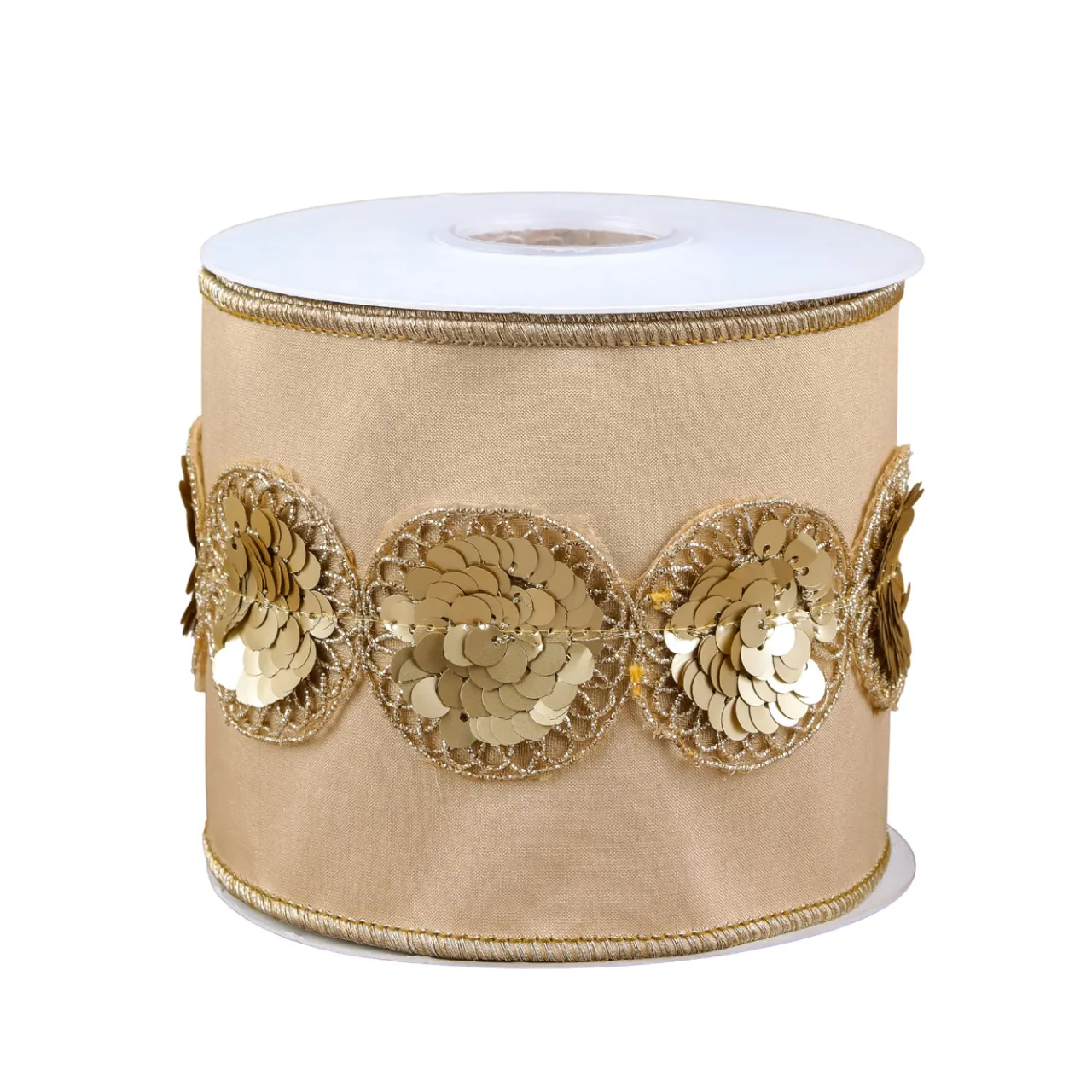 Clearance National Tree Company 4 in. HGTV Home Collection Sequin Beaded Taffeta Ribbon, Beige
