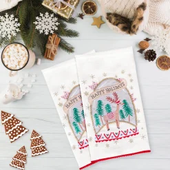 Best National Tree Company 18 in. HGTV Home Collection Christmas Snow Globe Guest Towel Pair
