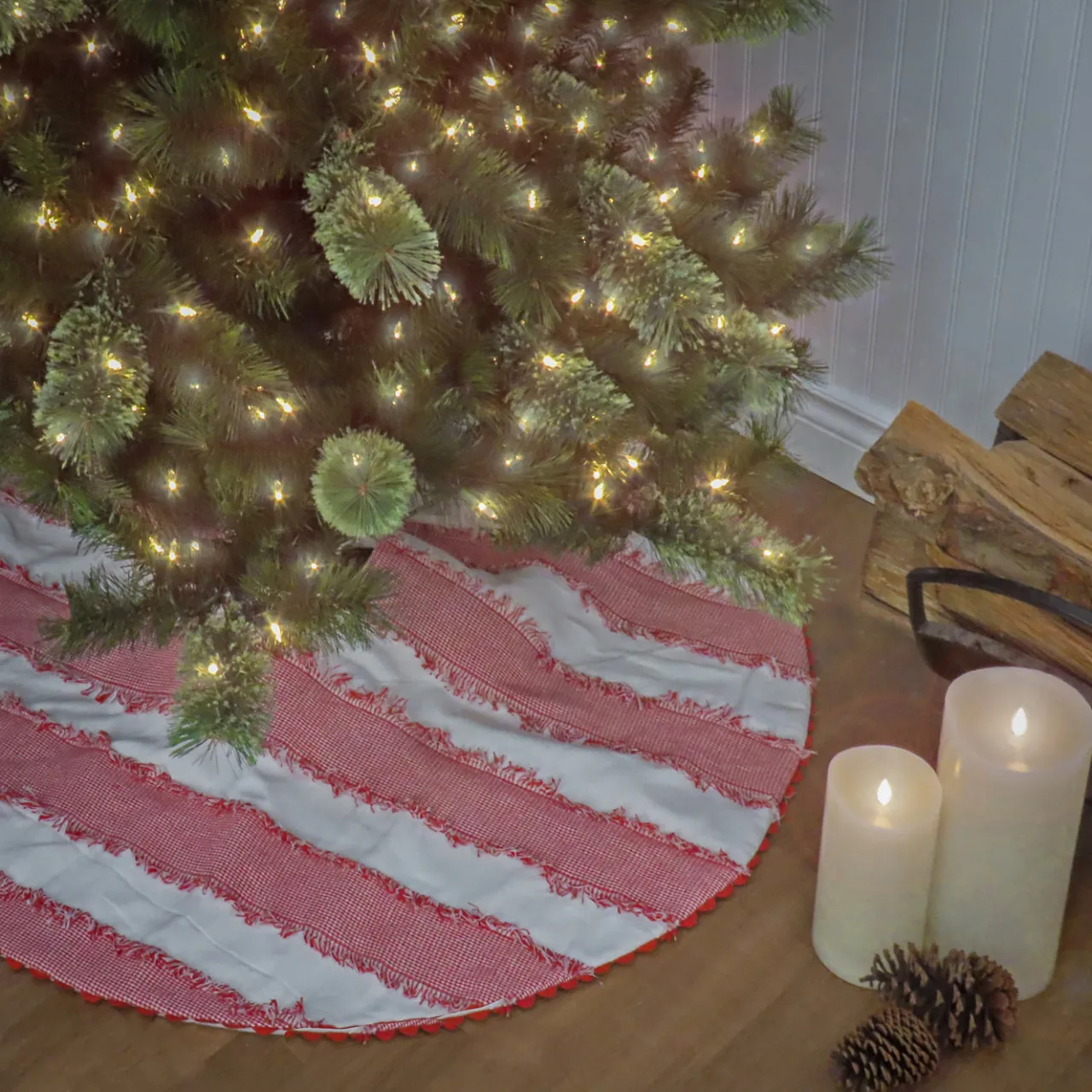 Hot National Tree Company 48 in. HGTV Home Collection Red White Ric Rac Border Tree Skirt