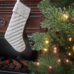Clearance National Tree Company 19 in. HGTV Home Collection Quilted Velvet Stocking, Ivory