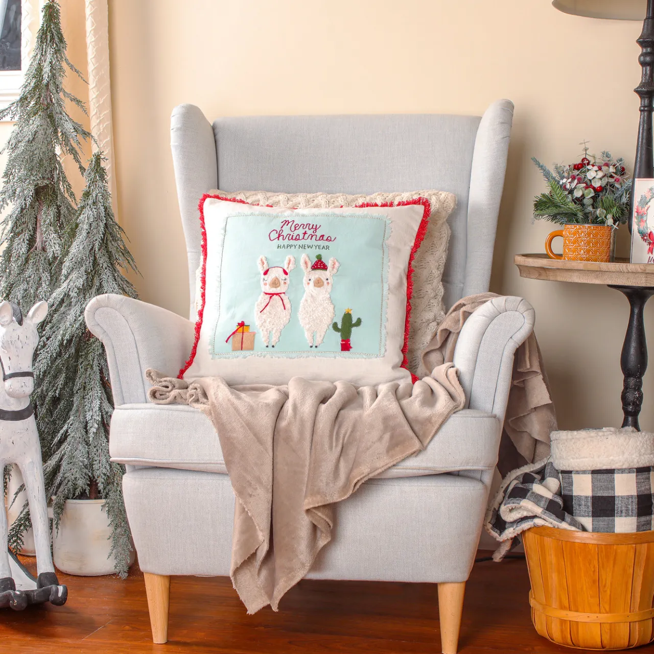 Outlet National Tree Company 18 in. HGTV Home Collection Merry Christmas Llamas Pillow