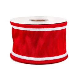 Clearance National Tree Company 3 in. HGTV Home Collection Dupioni Double-Sided Ribbon, Red & White