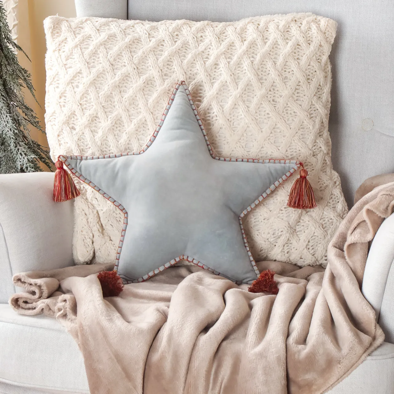 Clearance National Tree Company 16 in. HGTV Home Collection Star Shape Pillow, Light Blue