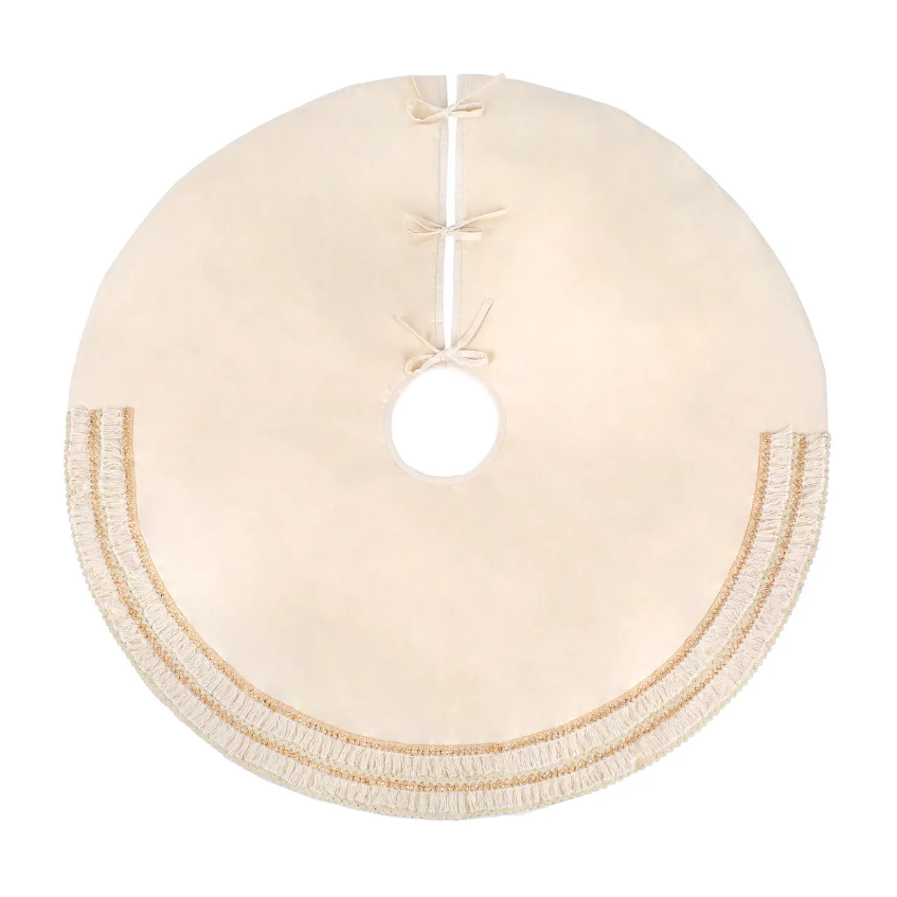 Best National Tree Company 52 in. HGTV Home Collection Fringe Detail Tree Skirt, Off White