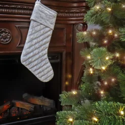 National Tree Company 19 in. HGTV Home Collection Quilted Velvet Stocking, Silver