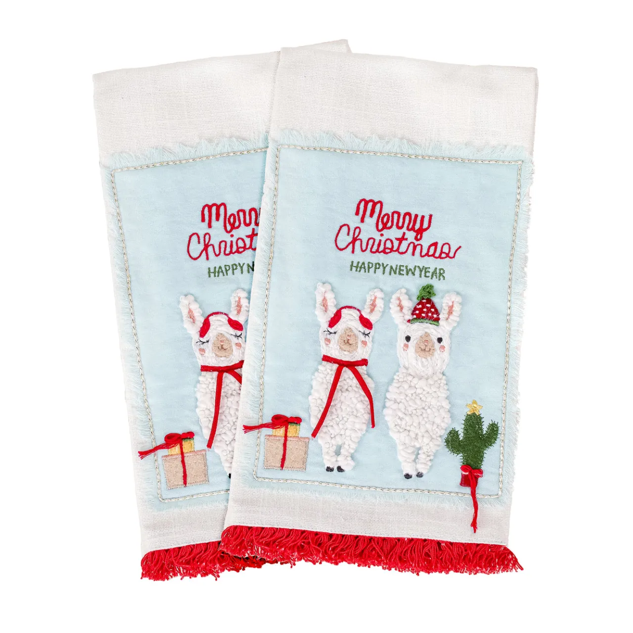 Best National Tree Company 18 in. HGTV Home Collection Merry Christmas Llamas Guest Towel Pair