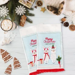 Best National Tree Company 18 in. HGTV Home Collection Merry Christmas Llamas Guest Towel Pair