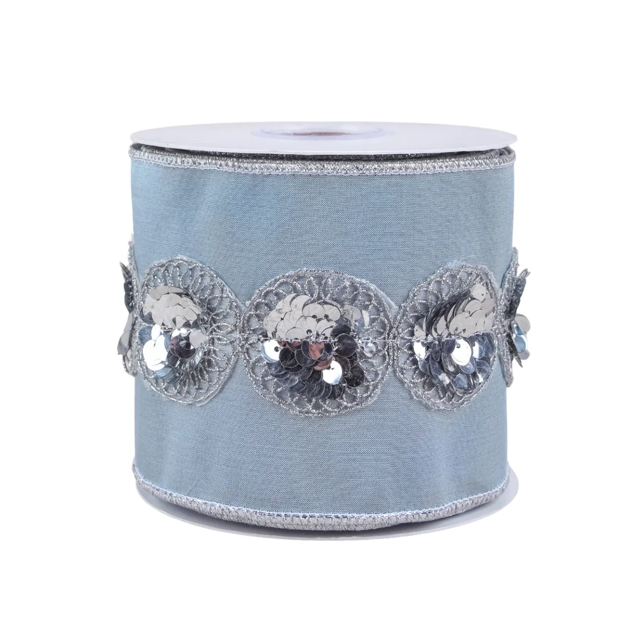 Discount National Tree Company 4 in. HGTV Home Collection Sequin Beaded Taffeta Ribbon, Blue