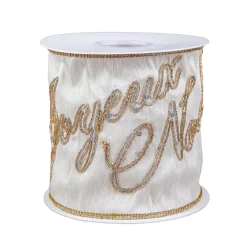 Clearance National Tree Company 4 in. HGTV Home Collection Dupioni Embroidered Joyuex Noel Ribbon