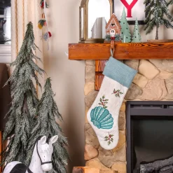 Online National Tree Company 20 in. HGTV Home Collection Embroidered Blue Shell Stocking