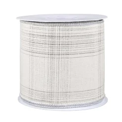 Outlet National Tree Company 3 in. HGTV Home Collection Double-Fused Silver Plaid Ribbon