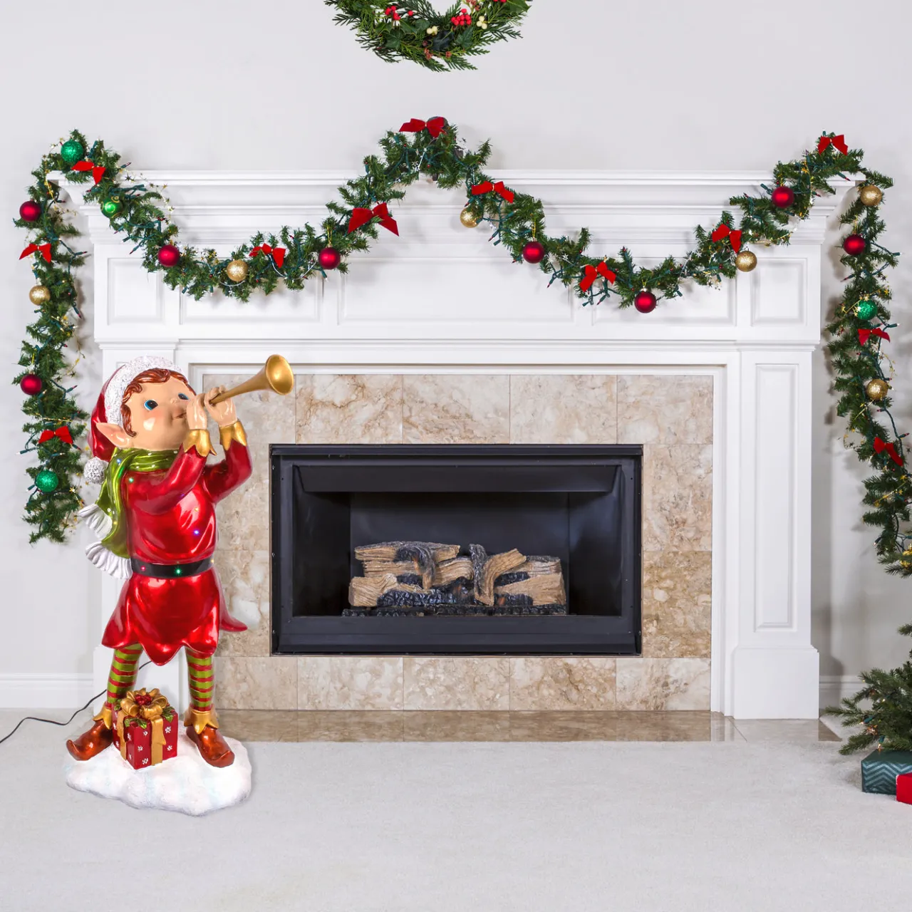 National Tree Company 37 in. Horn Blowing Pixie Elf with Multicolor Lights