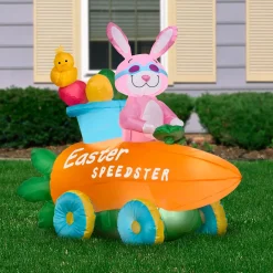 Online National Tree Company 54 in. Inflatable Easter Bunny in a Carrot Roadster Decoration