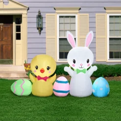 Outlet National Tree Company 78 in. Inflatable Easter Bunny and Chick Decoration