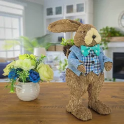 New National Tree Company 10 in. Male Bunny in Blue Coat Table Decoration