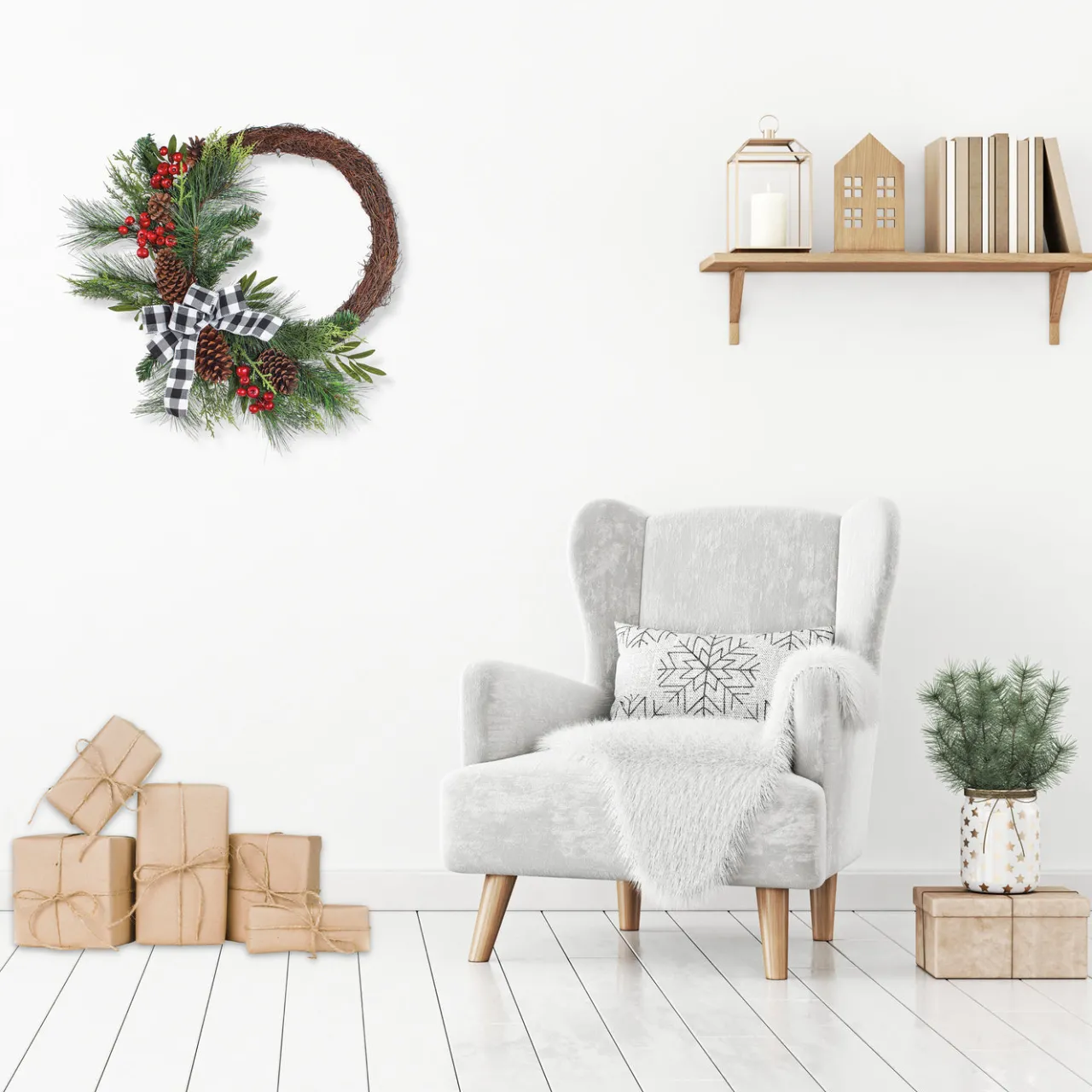 Outlet National Tree Company 24 in. Mixed Pine and Berries Decorated Wreath