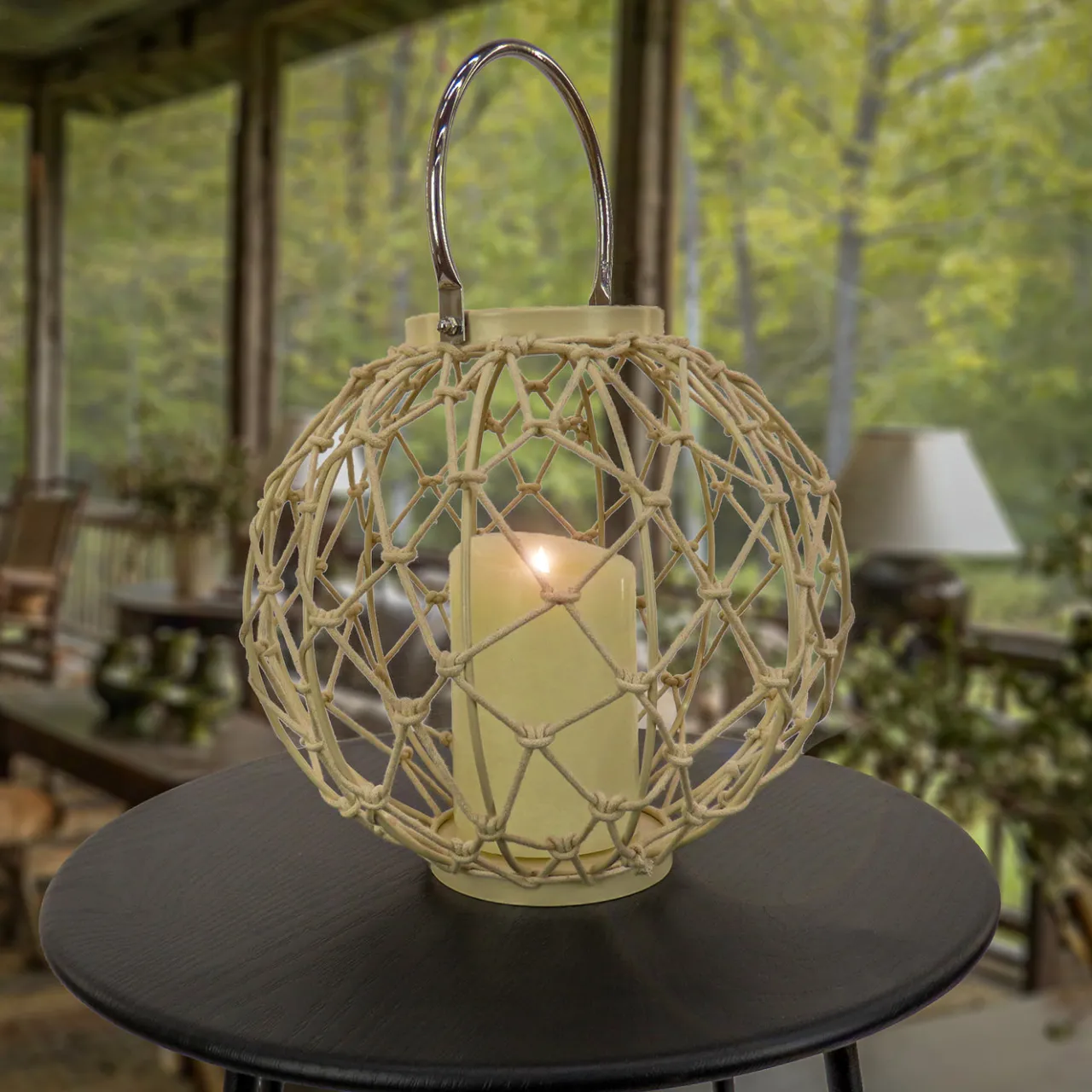 New National Tree Company 12 in. Modern Design and Finish Bleached Sand Outdoor Lantern Candleholder