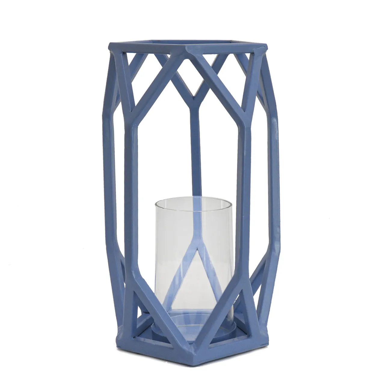 Clearance National Tree Company 11 in. Modern Design and Finish Ice Melt Blue Outdoor Lantern Candleholder