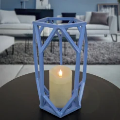 Clearance National Tree Company 11 in. Modern Design and Finish Ice Melt Blue Outdoor Lantern Candleholder
