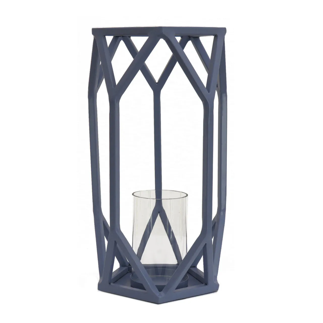 Sale National Tree Company 14 in. Modern Design and Finish Dusty Blue Outdoor Lantern Candleholder