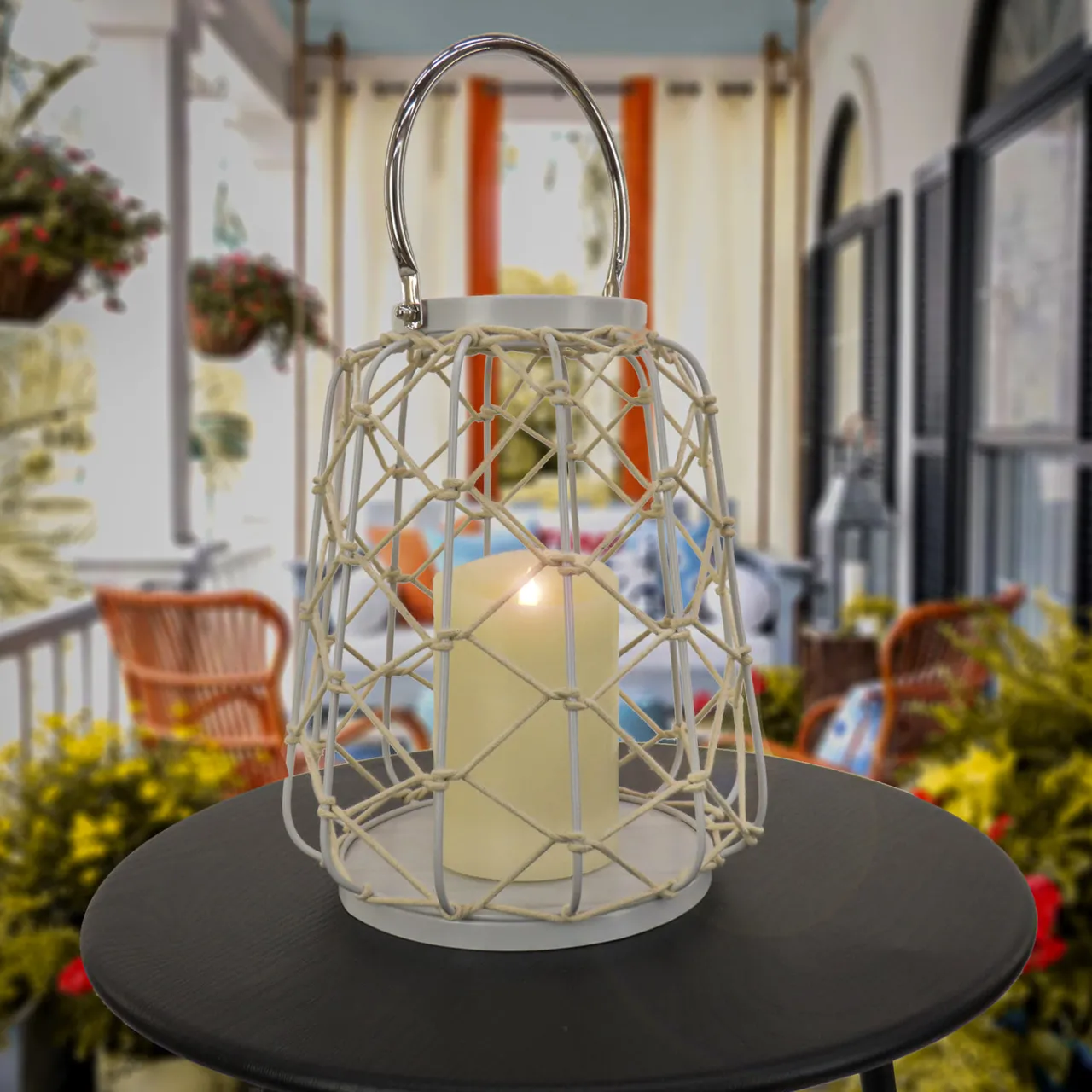 National Tree Company 12 in. Modern Design and Finish Glacier Gray Outdoor Lantern Candleholder