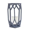 New National Tree Company 11 in. Modern Design and Finish Dusty Blue Outdoor Lantern Candleholder