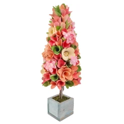 New National Tree Company 19 in. Pastel Colors Spring Floral Cone Tree