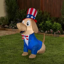 Discount National Tree Company 60 in. Patriotic Inflatable Decoration, Blue Brown Dog wearing Red White and Blue Suit and Hat